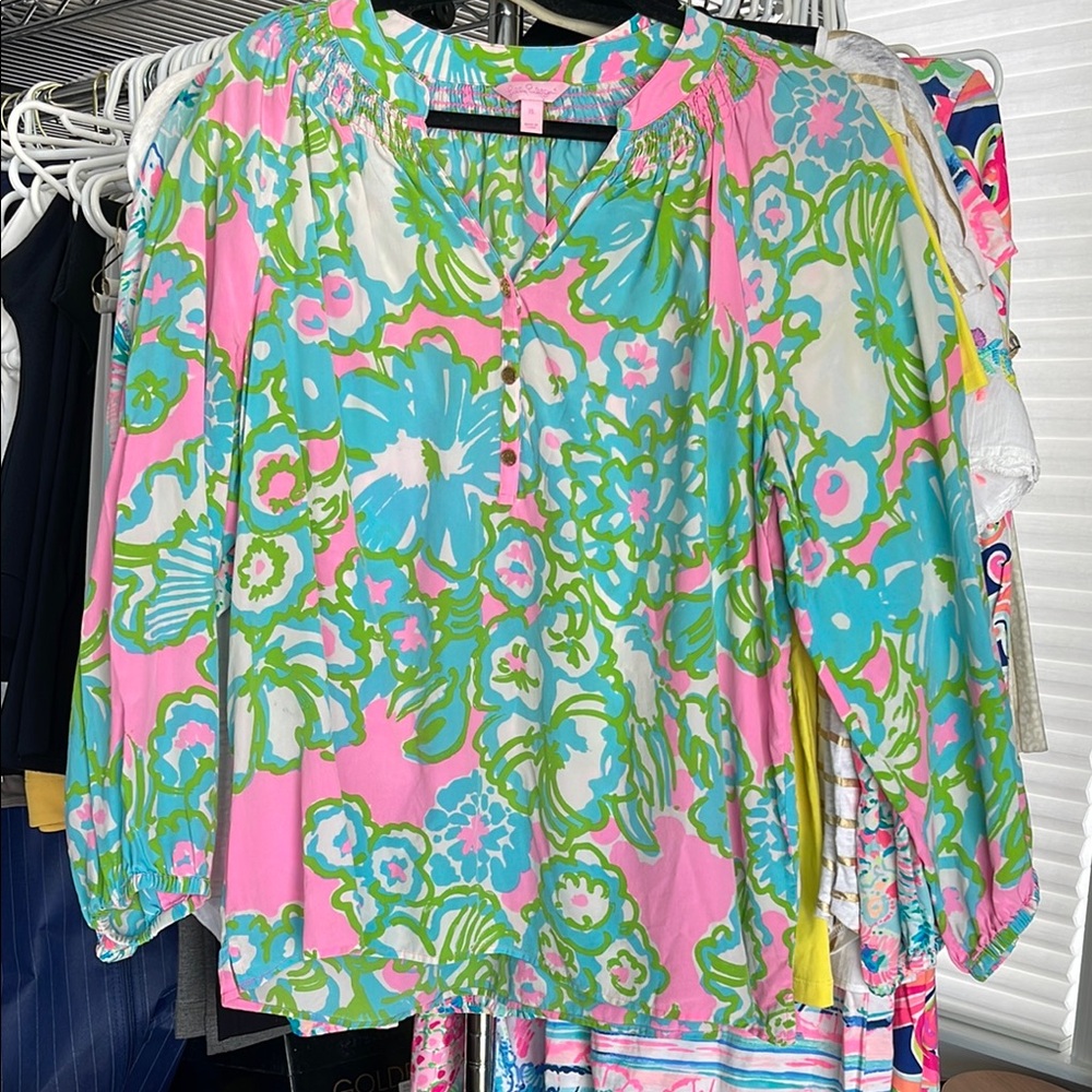 Lilly Pulitzer Floral Blouse - Pink and Green